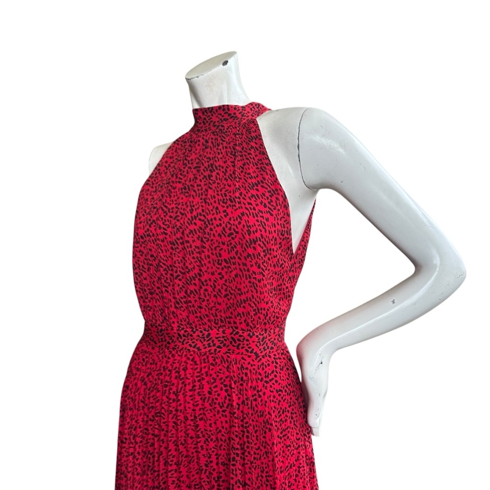 Alice & Olivia Kelissa Red & Black Leopard Print High Halter Neck Gown Size 2 - Picture 9 of 12